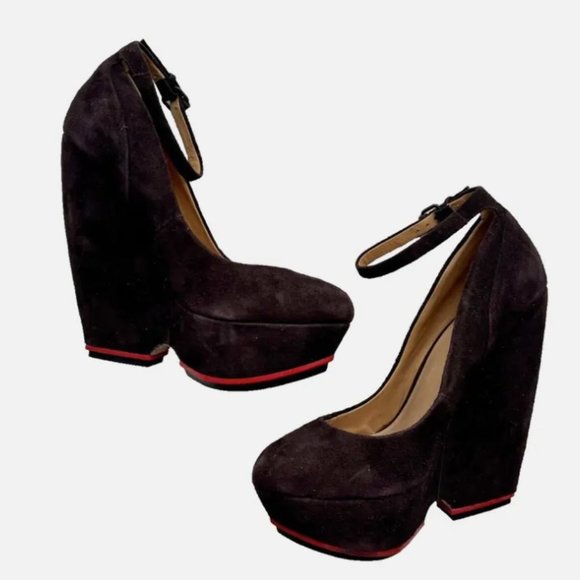 L.A.M.B by GWEN STEFANI Brown SUEDE Platform SHOES Wedge HAVANA ( 7.5 ) - Picture 2 of 5